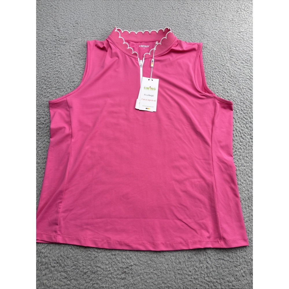 SWING CONTROL Golf Top Womens Large Sleeveless Mock Zip Tennis Shirt Pink NEW